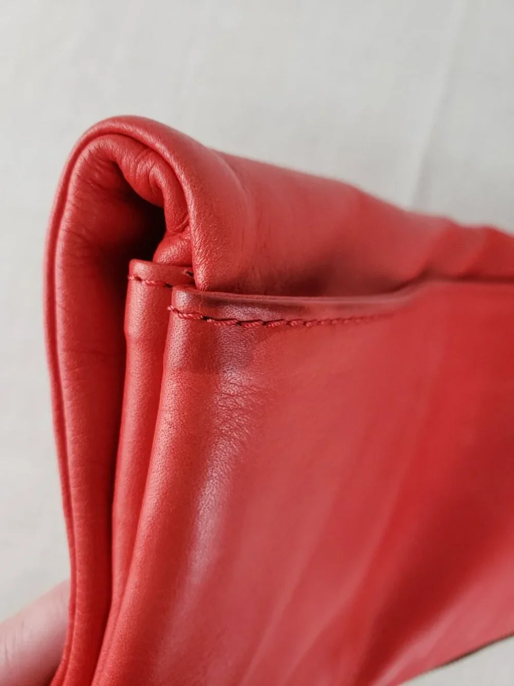 Alberta di Canio Foldover Clutch Purse Coral Red Leather Envelope Bag